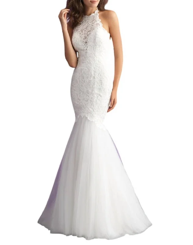 Minimalist Fashion Sale Fashion-Forward Style Lace Halter Mermaid Gown With Low Back In Ivory/ivory