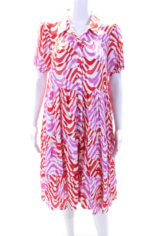 Sale Event, Prices Rock Feminine Allure Better Rich Womens Abstract Stripe Satin A Line Shirt Dress Pink Red