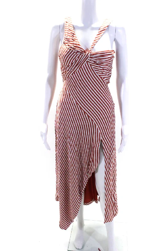 You'Ll Love Us Because Timeless Elegant Jonathan Simkhai Womens Striped Satin Halter Midi Dress Red White