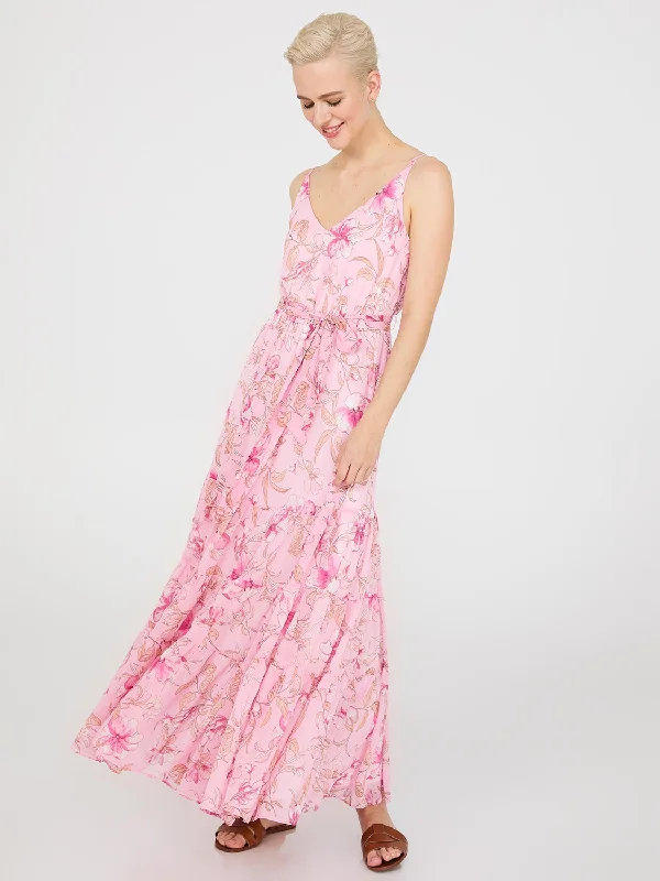 Limited Time Deal Refined Look Floral Print 3-Tier Maxi Dress