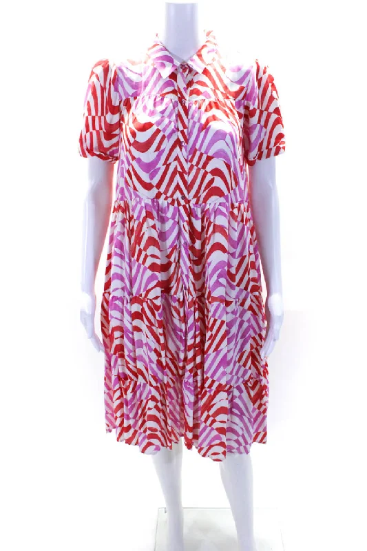 Additional Time-Limited Offers Seasonal Trend Better Rich Womens Abstract Stripe Satin A Line Shirt Dress Pink Red