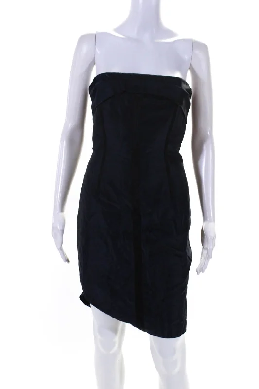 Huge Price Cut Casual Chic Redux Charles Chang-Lima Womens Strapless Satin Flare Sheath Dress Navy