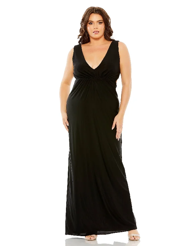 Luxury Casual Deals Elegant Attire Jersey V-Neckline Cutout Gown