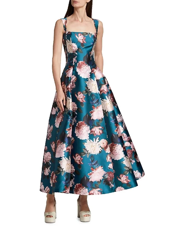 Trendy Street Style Seasonal Trend Audrey Gown In Teal Garden