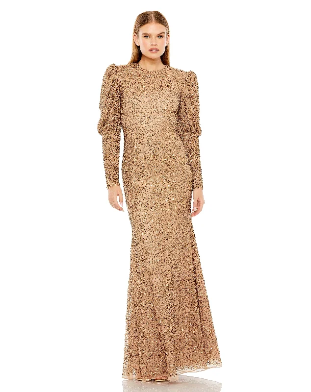 Edgy Fashion Deals Dreamy Draping Puff Sleeve Beaded Gown