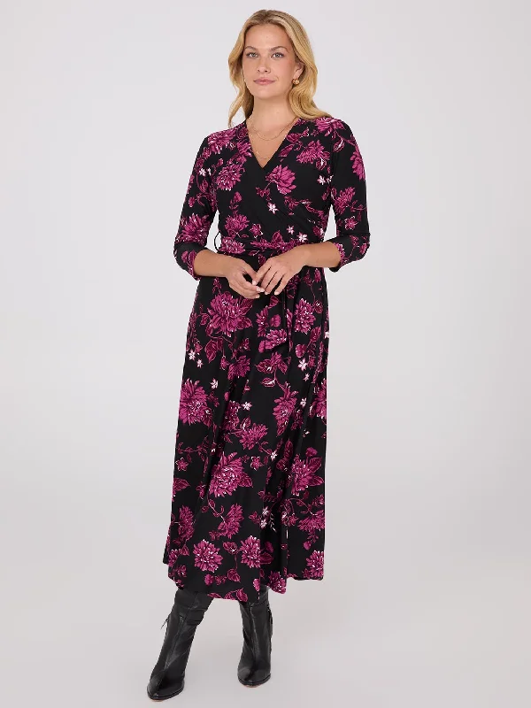 Chic Style, Always In Vogue Chic Sophistication Floral Print Crossover A-Line Maxi Dress