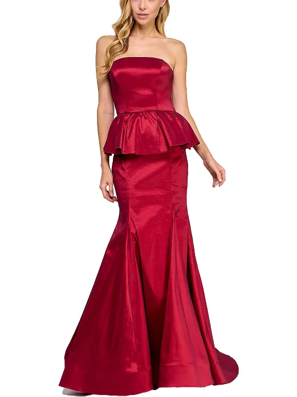 Chic And Trendy Statement Piece Juniors Womens Satin Strapless Evening Dress