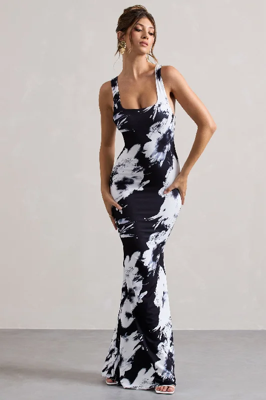 Fashionista Favorites Effortless Comfort Mahina | Monochrome Floral Print Square-Neck Maxi Dress