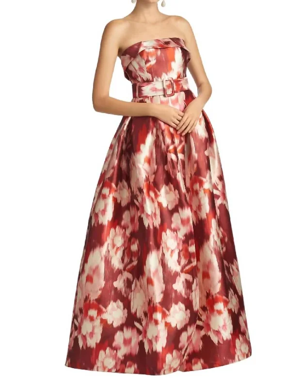 Luxury Fashion Discounts Elevated Style Brielle Gown In Red Ikat