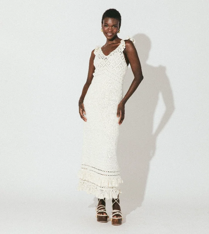 Polished Style Deals Elegant Ensemble Janis Hand Crochet Midi Dress | Ivory