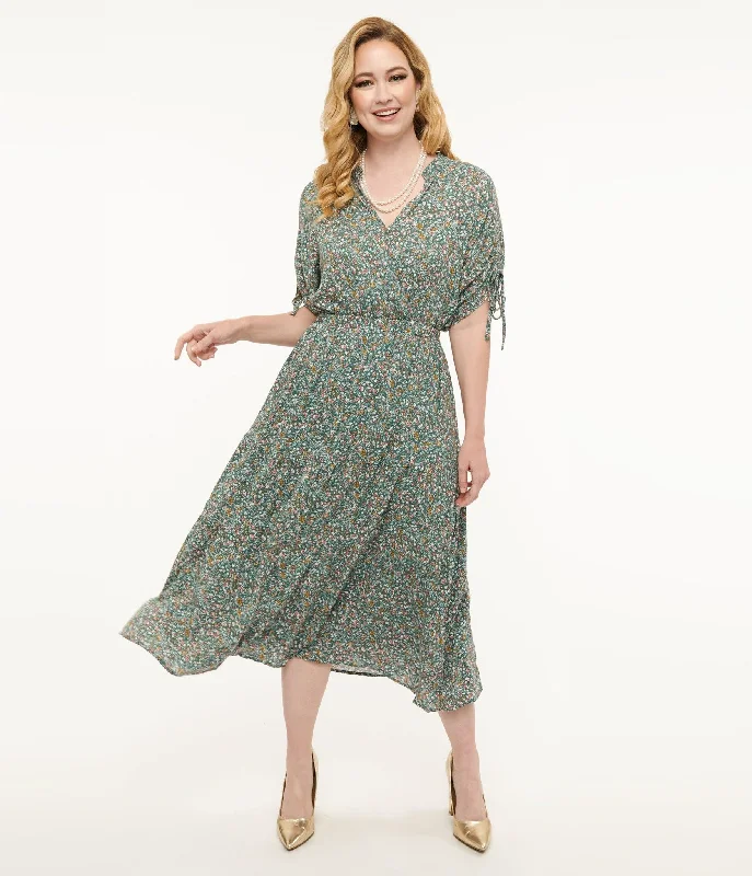 Hot Styles Casual Elegance Teal Floral Midi Dress