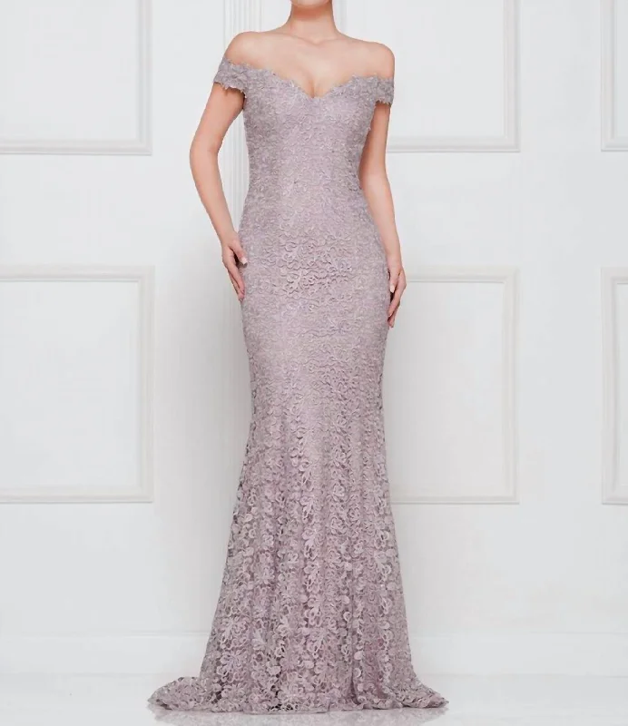 Stylish Deals Bold Patterns Off Shoulder Lace Gown In Mauve