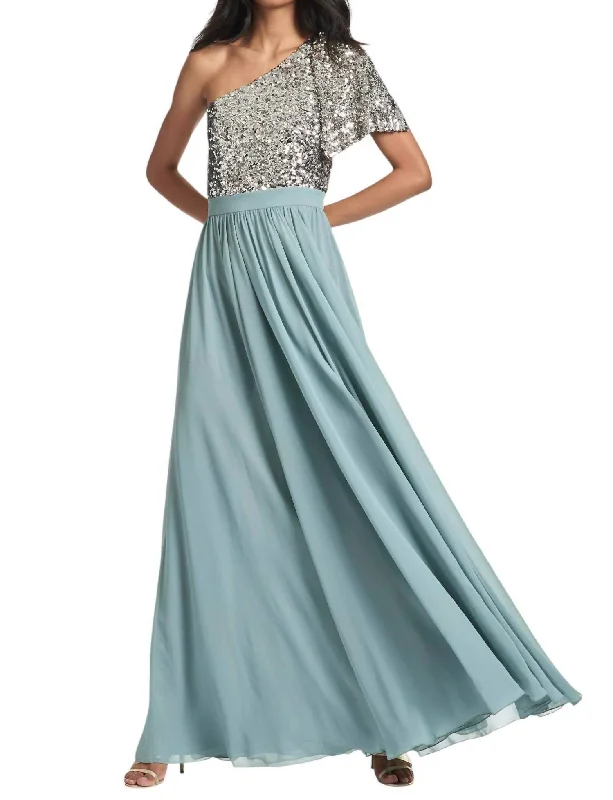 Premium Style Effortless Comfort Jolie Gown In Silver Steel Blue