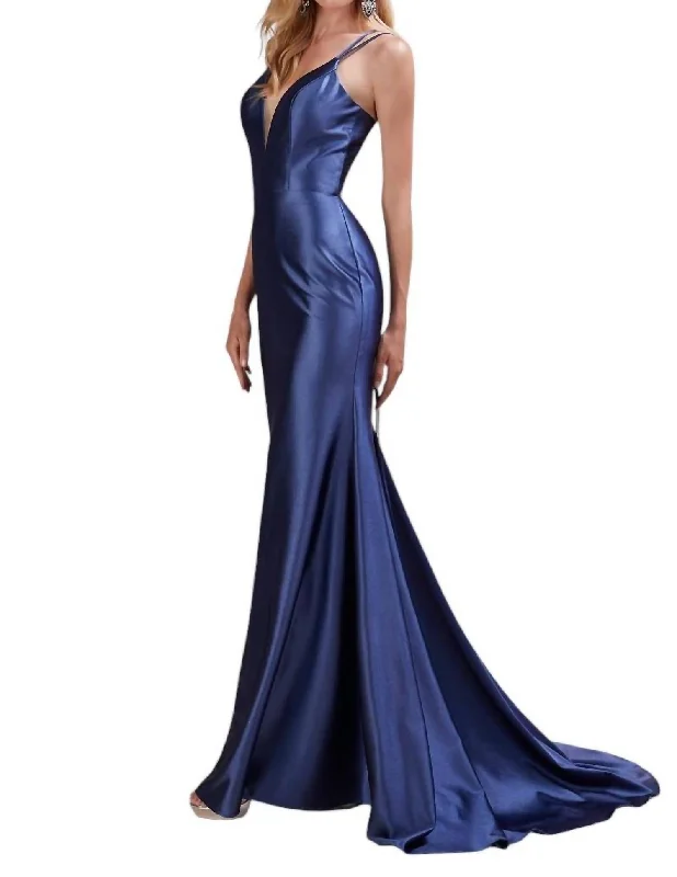 Limited Time Timeless Elegant Satin Strap Tie Gown In Navy