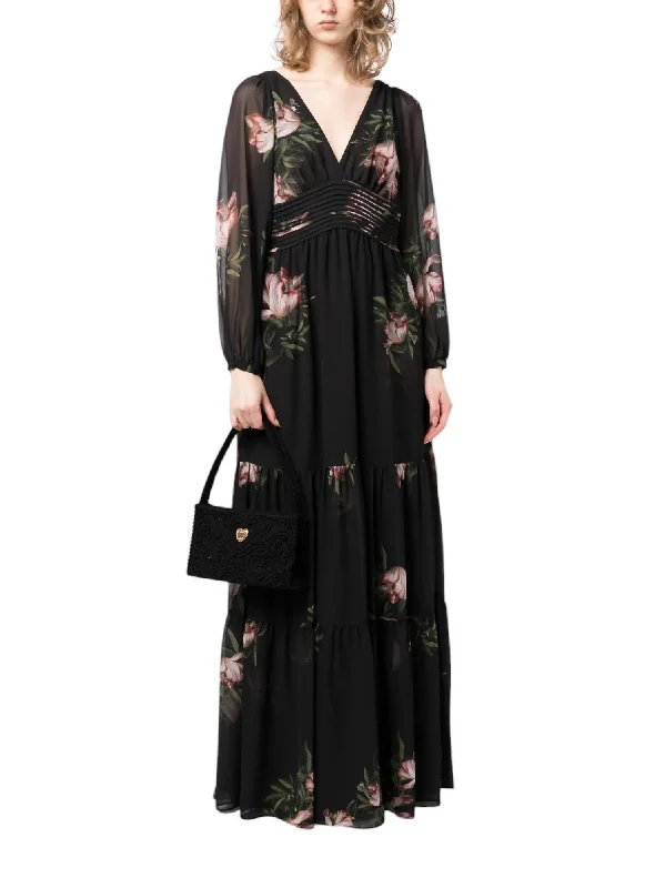 Luxury Fashion Luxe Layering Jules Gown In Noir Blossom