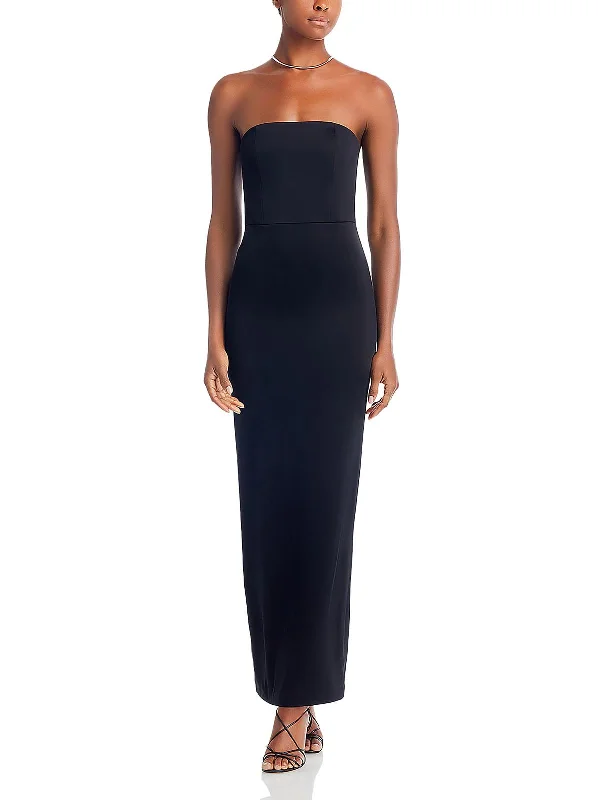 Chic And Edgy Bold Silhouette Doreen Womens Satin Strapless Maxi Dress