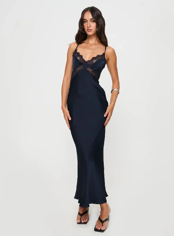 Timeless Elegance Sale Dreamy Aesthetic Treasure Bias Cut Maxi Dress Navy