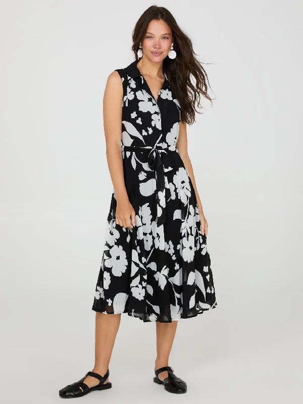 Fashion Sale Classic Appeal Sleeveless Floral Print Button-Front Midi Dress