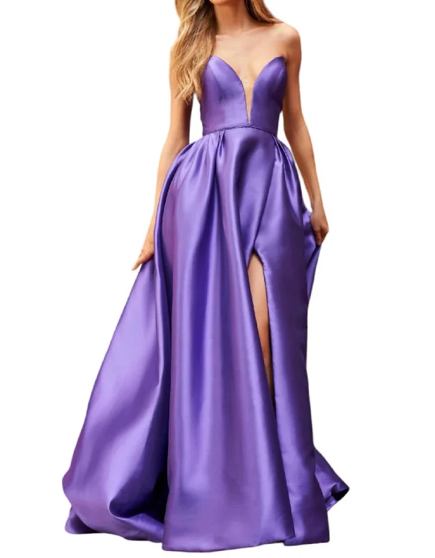 Smart Casual Deals Summer Fashion Plunging High Slit Gown In Purple