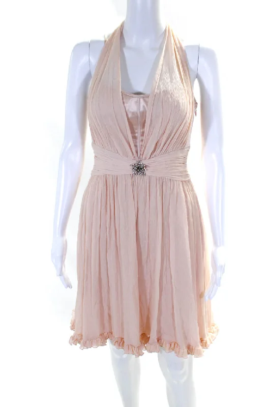 New Styles Just In Lightweight Fabric Marc Bouwer Glamit Womens Satin Plisse Chiffon Mini A Line Dress Pink