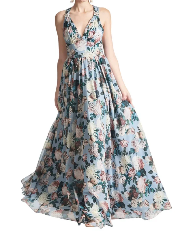 Urban Style Promotions Vintage Look Chiffon Kenzia Gown In Ice Blue Garden