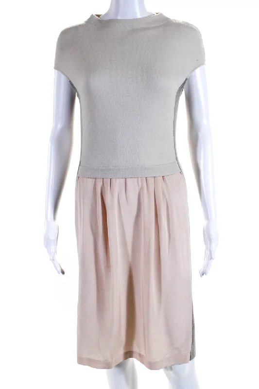 Huge Markdowns Feminine Flow Philosophy di Alberta Ferretti Womens Knit Satin Sheath Dress Beige Pink