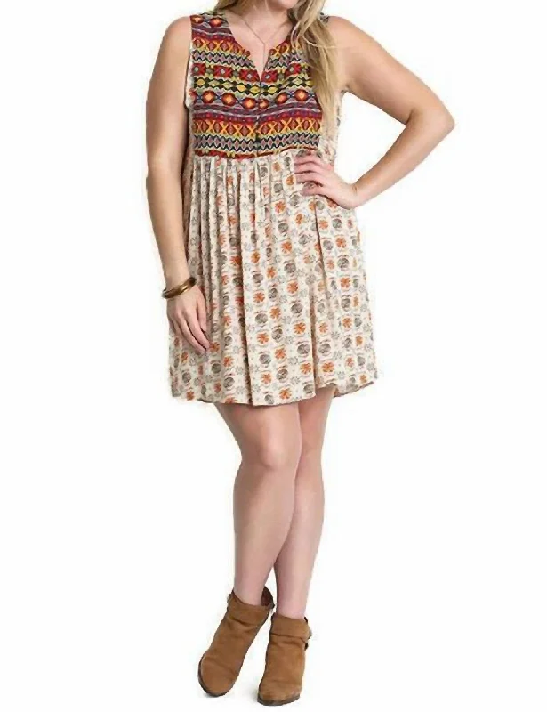 Discover Promotions Statement Piece Sleeveless Printed Peasant Dress In Taupe Mix