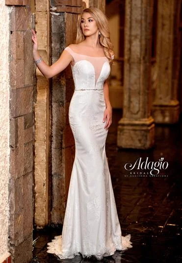 Daily Deals Modern Glamour Adagio Bridal W9317 size 4 Ivory sheer off the shoulder straps bridal gown