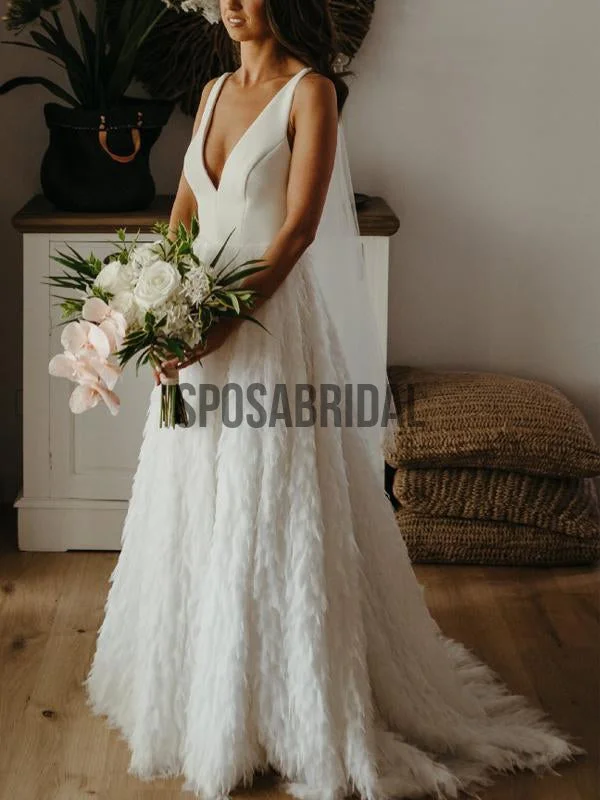 Seasonal Trends Modern Glamour A-line Elegant Unique Country Long Wedding Dresses WD0501