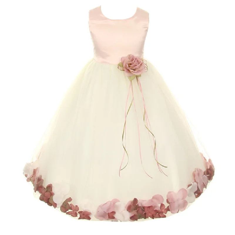 Trend Alert Elevated Style Big Girls Ivory Rose Satin Top Without Sash Petal Junior Bridesmaid Dress 8-14