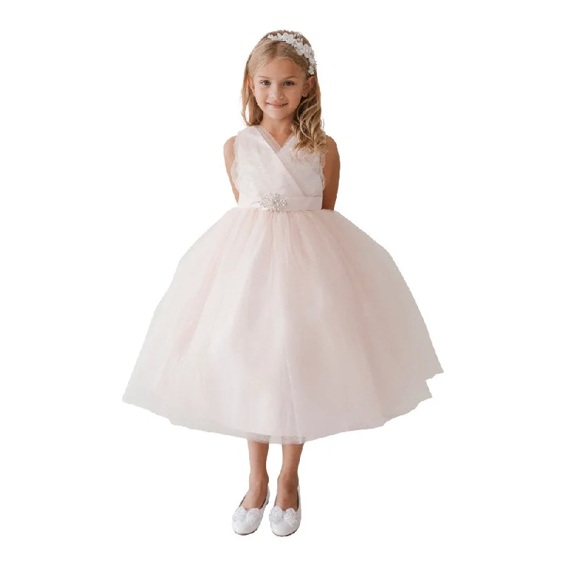 Stylish Deals Chic Sophistication Big Girls Blush Glitter Tulle Rhinestone Brooch Junior Bridesmaid Dress 8-12