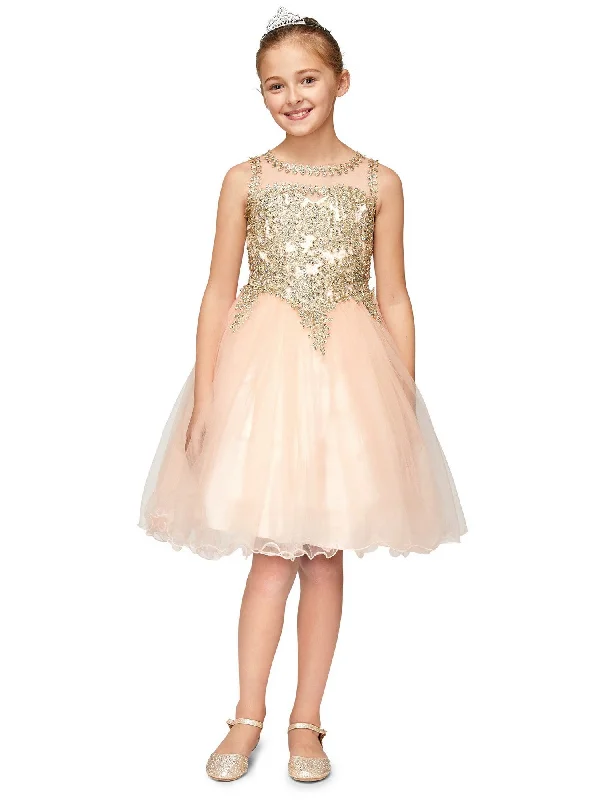 Exclusive Sale Bold Patterns Girls Multi Color Gold Trim Wire Tulle Flower Girl Junior Bridesmaid Dress 4-20