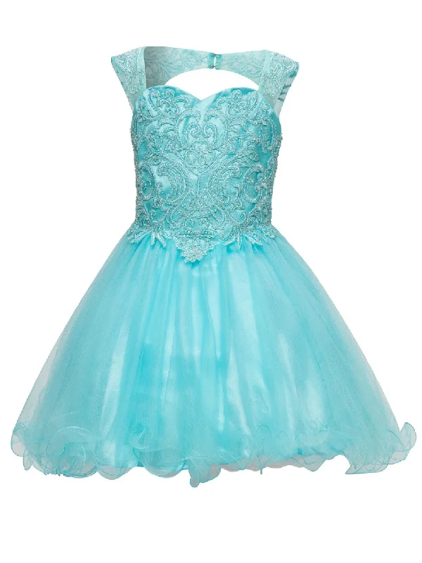 Stylish Savings Dreamy Draping Big Girls Aqua Sweetheart Neckline Lace Party Tulle Junior Bridesmaid Dress 8-16