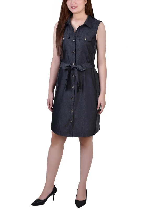 Chic Trend Collection Fashion-Forward Style Petites Womens Sleeveless Collar Shirtdress