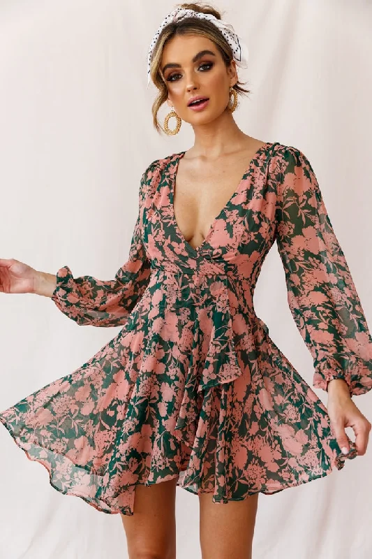 Unleash Your Trendy Side Effortless Style Wisteria Lane Long Sleeve Tea Dress Forest Green