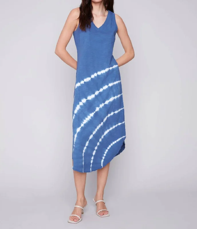 Casual Yet Chic Sales Effortless Comfort Tie Dye Sleeveless Dress In Denim