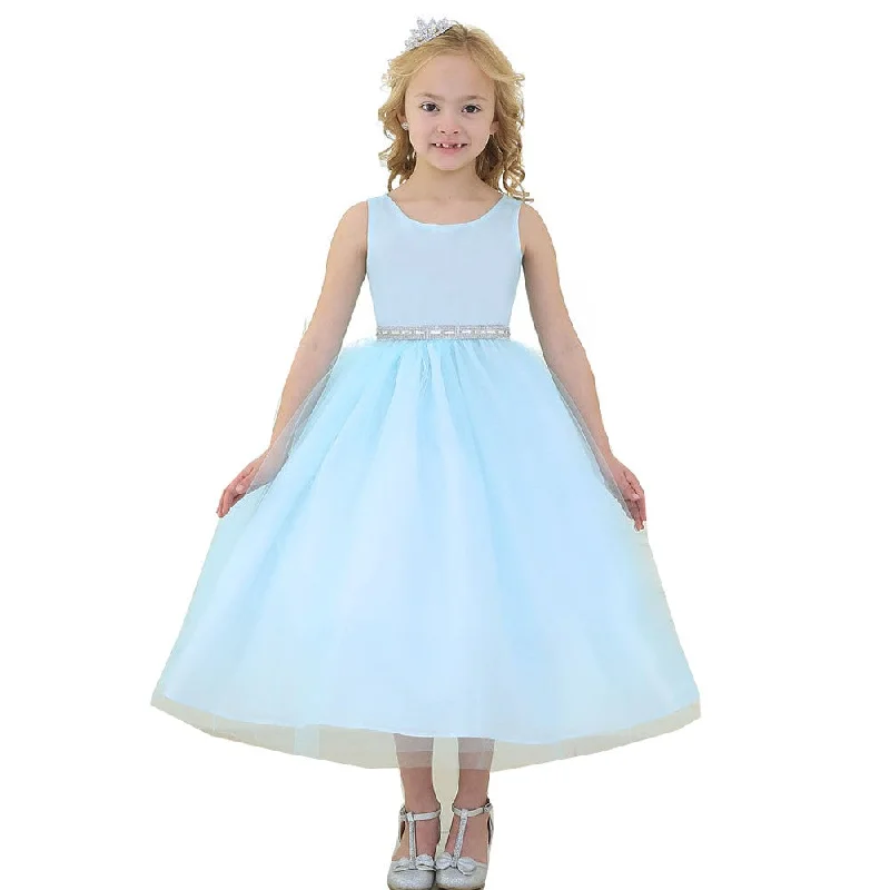 Summer Fashion Fashion-Forward Style Big Girls Aqua Rhinestone Tulle Junior Bridesmaid Dress 8-12