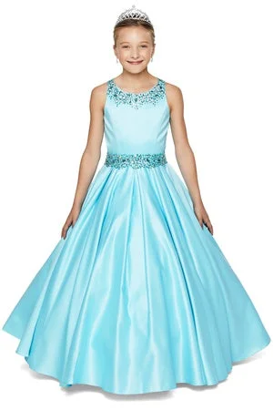 Casual Chic Graceful Movement Big Girls Aqua Shimmery Beaded Pleated Dull Satin Junior Bridesmaid Dress 8-16