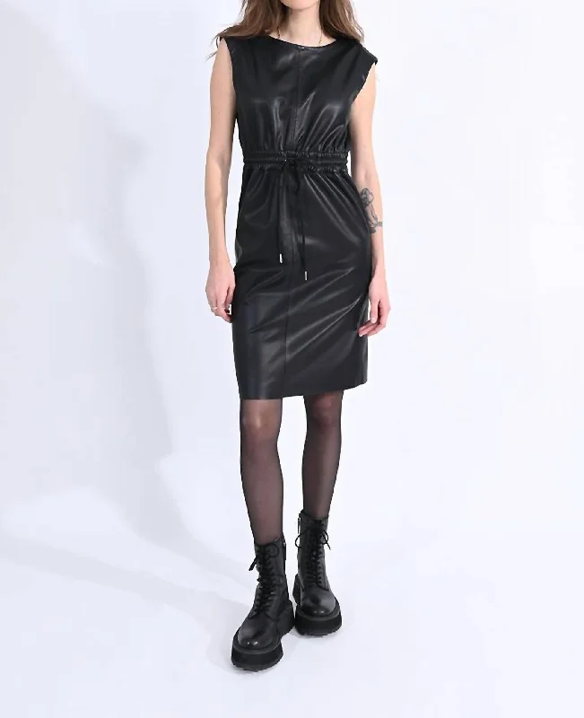 Feminine Style Promotions Feminine Grace Vegan Leather Sleeveless Dress In Black