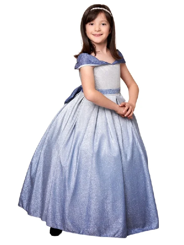 Luxury Fashion Formal Outfit Big Girls Blue Silver Two Tones Gradation Metallic Junior Bridesmaid Dress 8-12