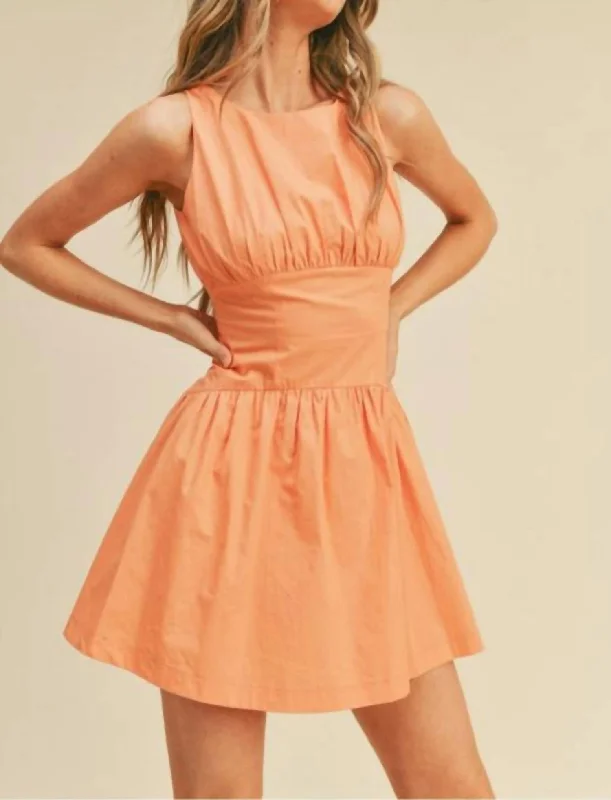 Comfortable Chic Flowy Fabric Sleeveless Dress In Papaya