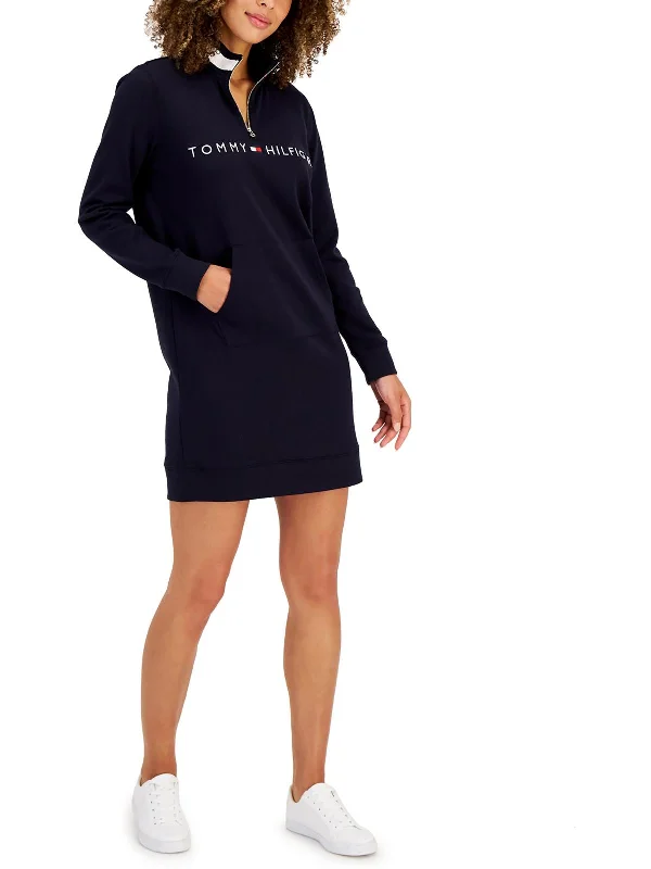 Bid Farewell To The Old Season Summer Fashion Womens Mock Neck Mini Sweatshirt Dress