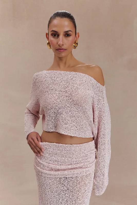 Enjoy Discount Vintage Elegance Petra Long Sleeve Knit Crop Top - Misty Rose