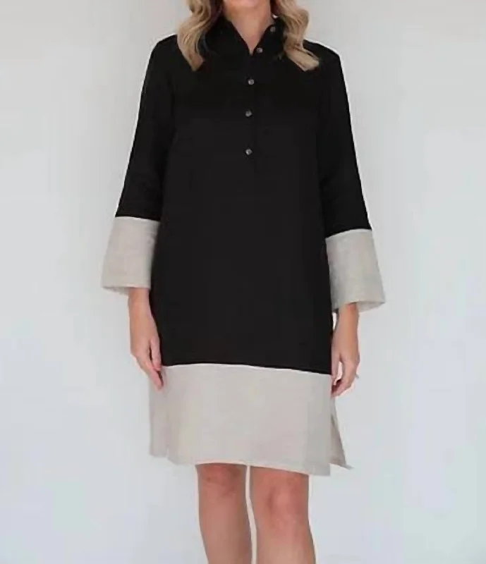 Trend Forward Threads Seasonal Trend Two-Tone Shirt Dress Black/natural