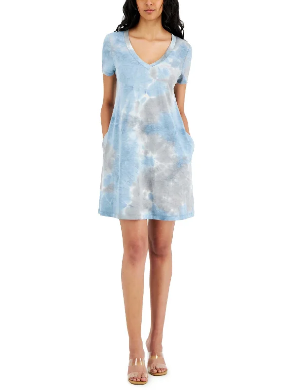 Trendy Threads Elegant Attire Womens Tie-Dye V Neck T-Shirt Dress