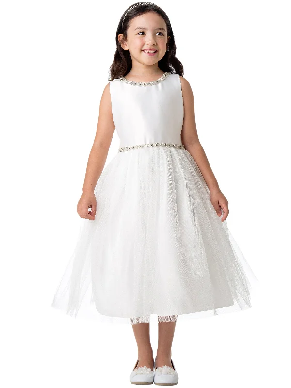 Relaxed Style Casual Chic Girls Multi Color Satin Jewel Trim Crystal Tulle Junior Bridesmaid Dress 2-16