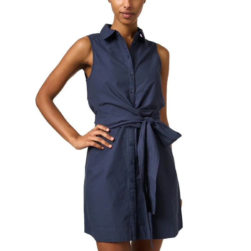 Step Ahead, Lead The Trend Feminine Elegant Cotton Shirt Dress In Navy