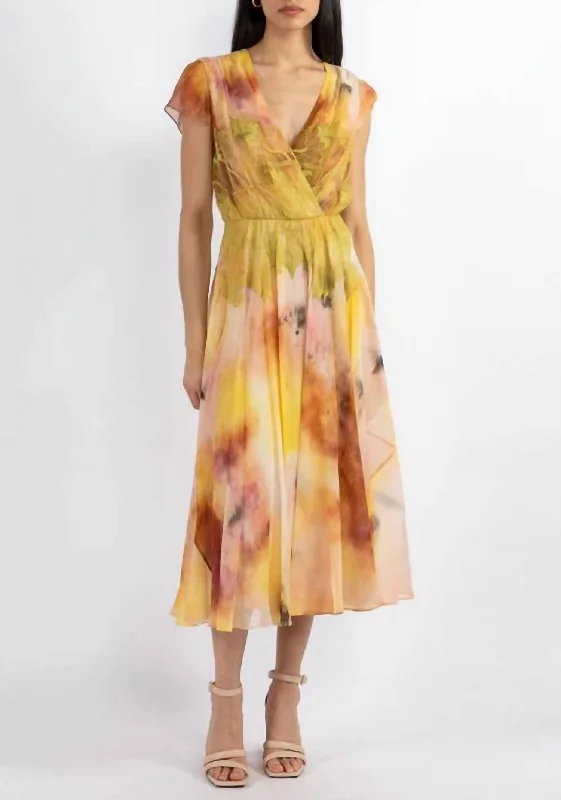 Find Your Unique Flair Luxury Comfort Sleeveless Crinkle Chiffon Lace Detail Daydress In Yellow Pink