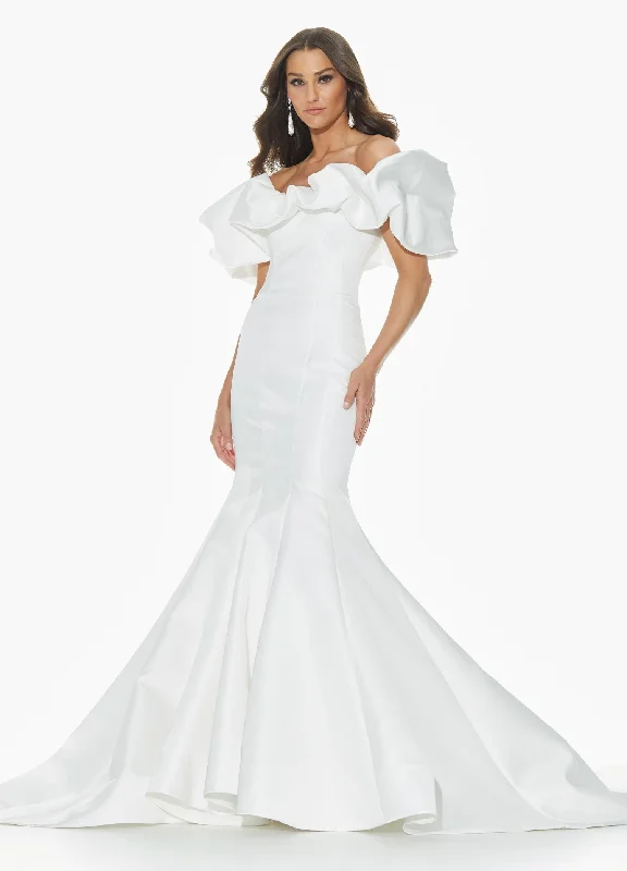 Unbeatable Prices Feminine Elegant Ashley Lauren 11041 size 6 Off Shoulder Mikado Bridal Gown with Oversized Ruffle