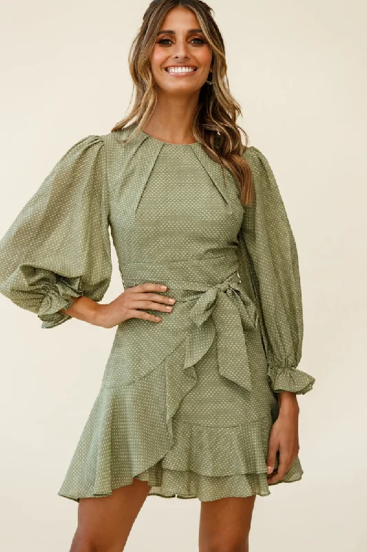 Unleash Your Fashion Luxury Style Agnes Long Sleeve Pleat Detail Dress Olive